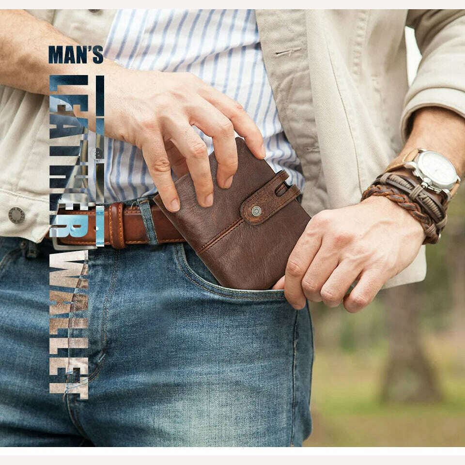 Luufan RFID Blocking Men Wallets Crazy Horse Leather Short Coin Purse Hasp Design Wallet Cow Leather Clutch Wallets Carteiras - KIMLUD