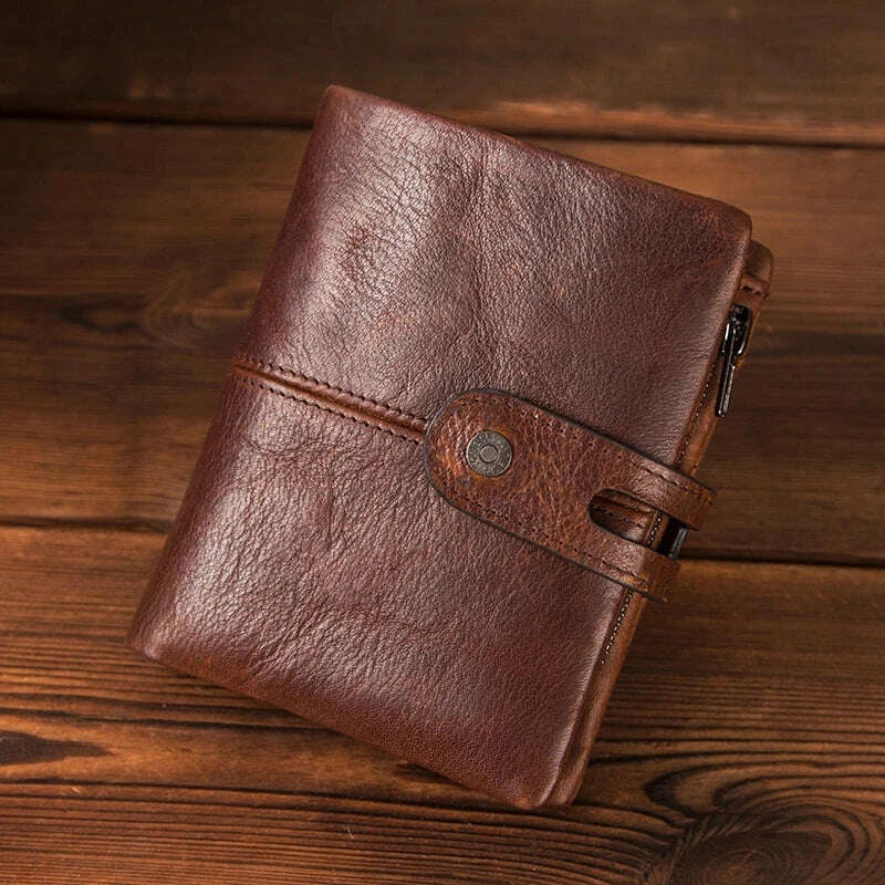 Luufan RFID Blocking Men Wallets Crazy Horse Leather Short Coin Purse Hasp Design Wallet Cow Leather Clutch Wallets Carteiras - KIMLUD