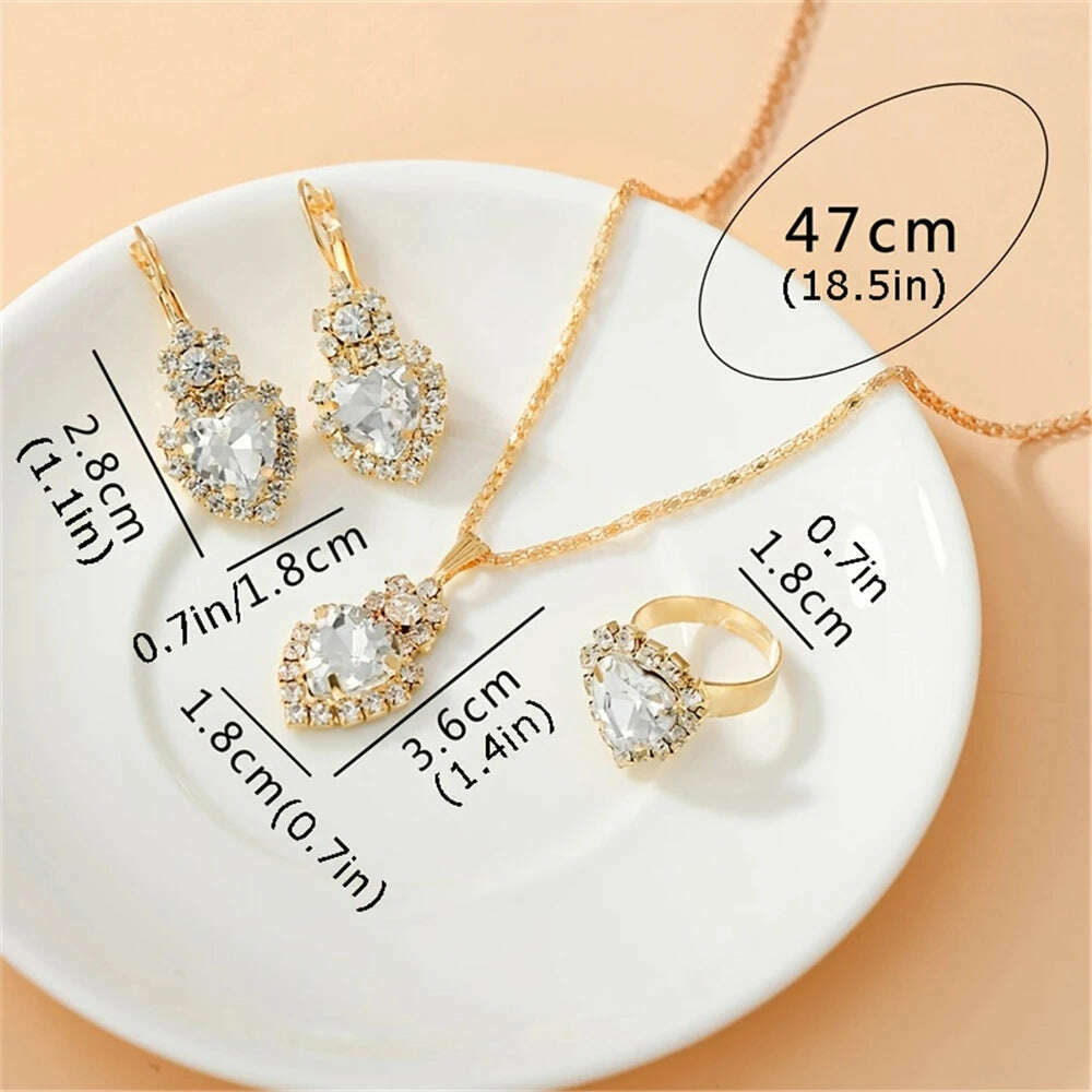 KIMLUD, Luxurious Design Heart Shape Red Crystal Necklace Ring Earrings Jewelry Set Elegant Bridal Wedding Accessories Anniversary Gifts, KIMLUD Womens Clothes