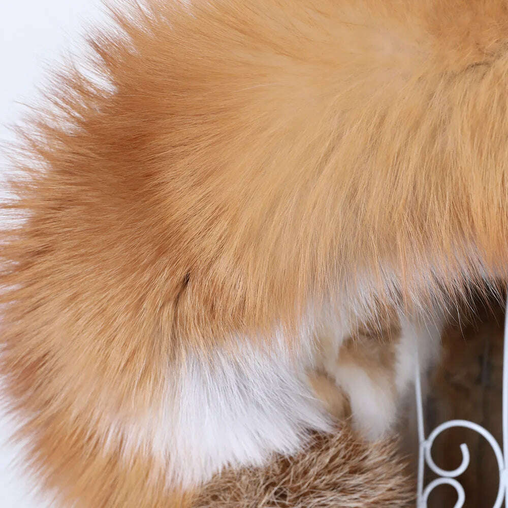 KIMLUD, Luxurious Winter Women Big Raccoon Fur Collar Real Fur Coat Long Rabbit Fur Lining Hooded Parka Warm Coats, KIMLUD Womens Clothes