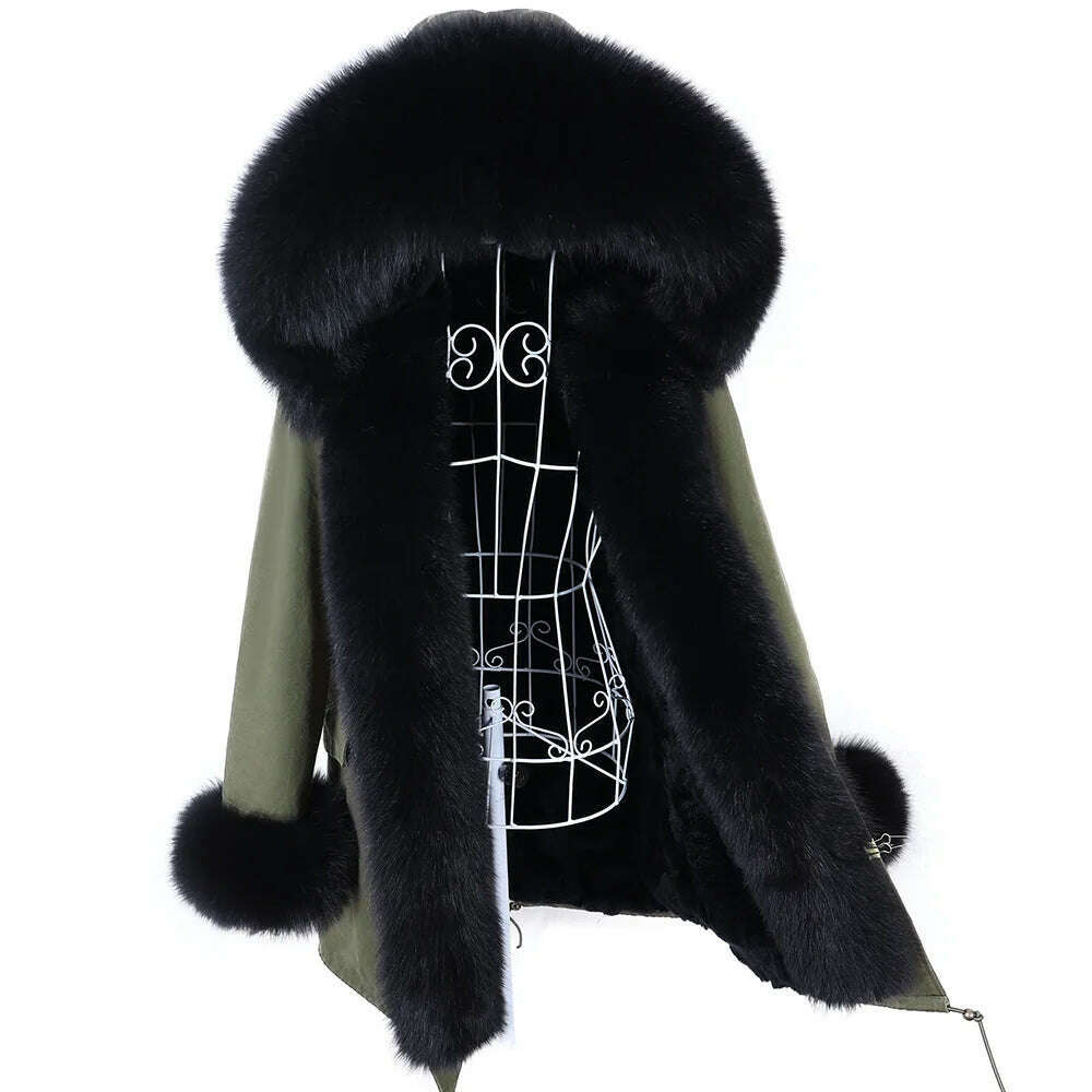 KIMLUD, Luxurious Winter Women Big Raccoon Fur Collar Real Fur Coat Long Rabbit Fur Lining Hooded Parka Warm Coats, 49 / XXL, KIMLUD APPAREL - Womens Clothes