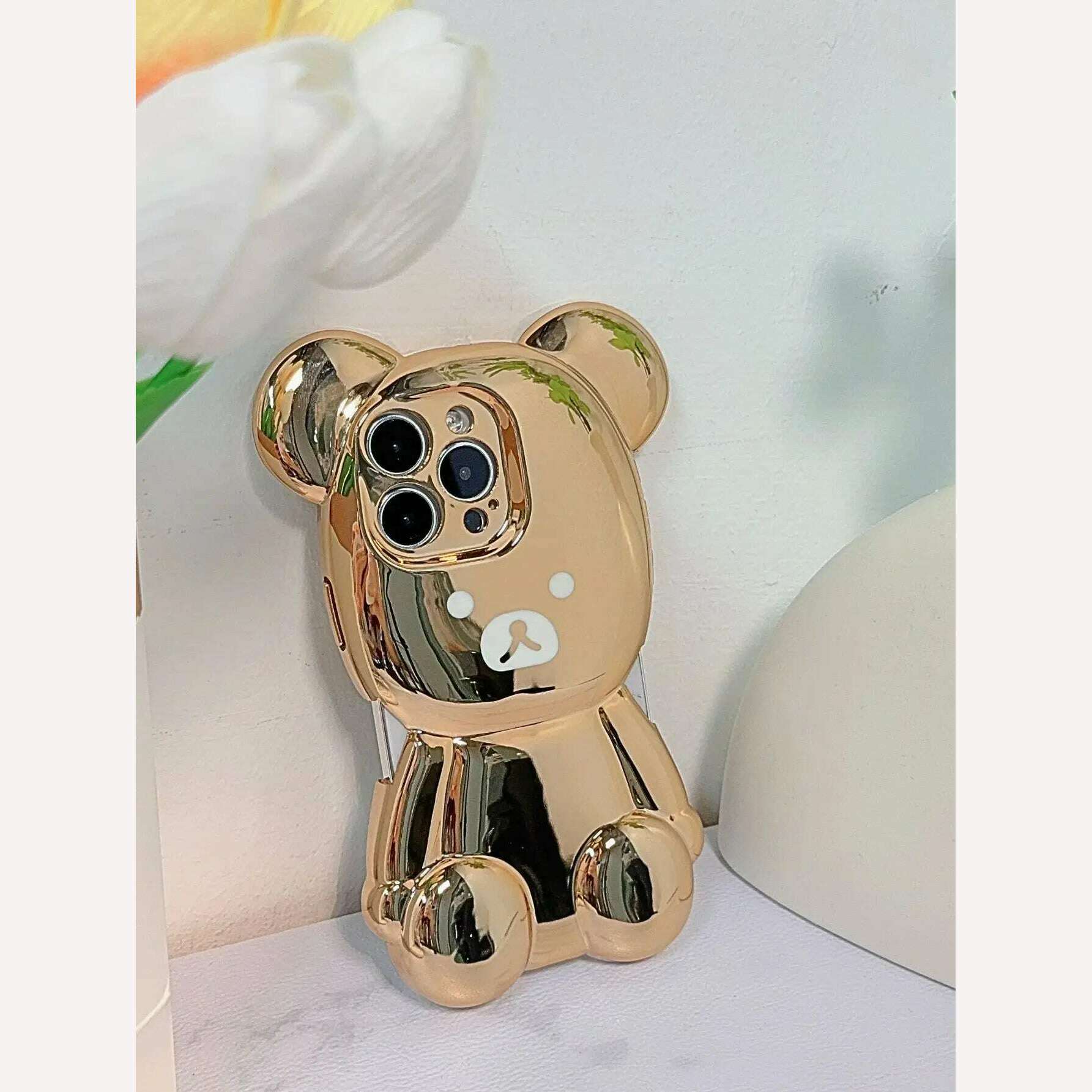 KIMLUD, Luxury 3D Electroplated Case for iPhone 15 Pro Max 13 Pro Silicone Cute Bears Plated Phone Cover for iPhone 11 15 12 14 Pro, KIMLUD Womens Clothes