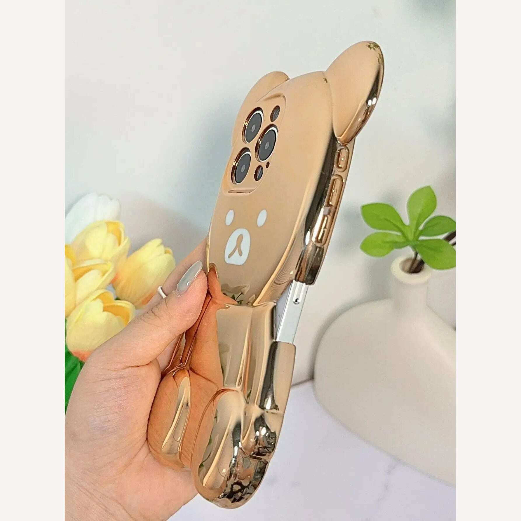KIMLUD, Luxury 3D Electroplated Case for iPhone 15 Pro Max 13 Pro Silicone Cute Bears Plated Phone Cover for iPhone 11 15 12 14 Pro, KIMLUD Womens Clothes