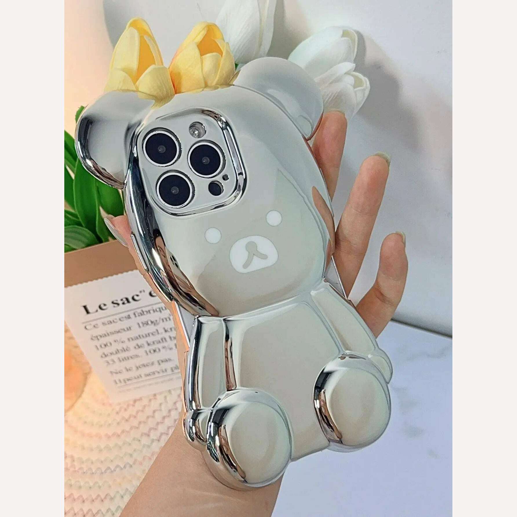 KIMLUD, Luxury 3D Electroplated Case for iPhone 15 Pro Max 13 Pro Silicone Cute Bears Plated Phone Cover for iPhone 11 15 12 14 Pro, KIMLUD Womens Clothes
