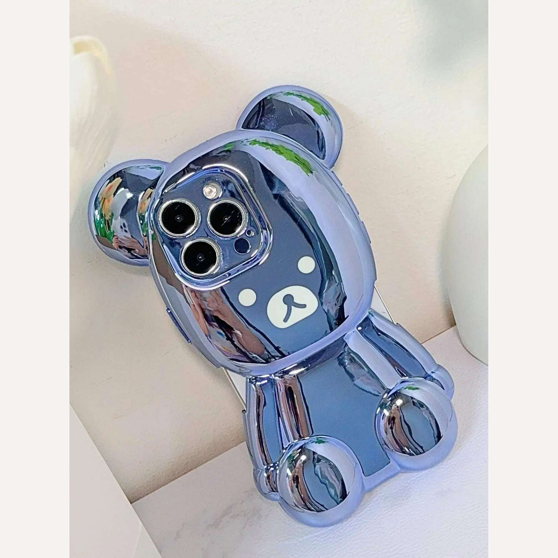 KIMLUD, Luxury 3D Electroplated Case for iPhone 15 Pro Max 13 Pro Silicone Cute Bears Plated Phone Cover for iPhone 11 15 12 14 Pro, blue bear / For 15 Pro Max, KIMLUD APPAREL - Womens Clothes