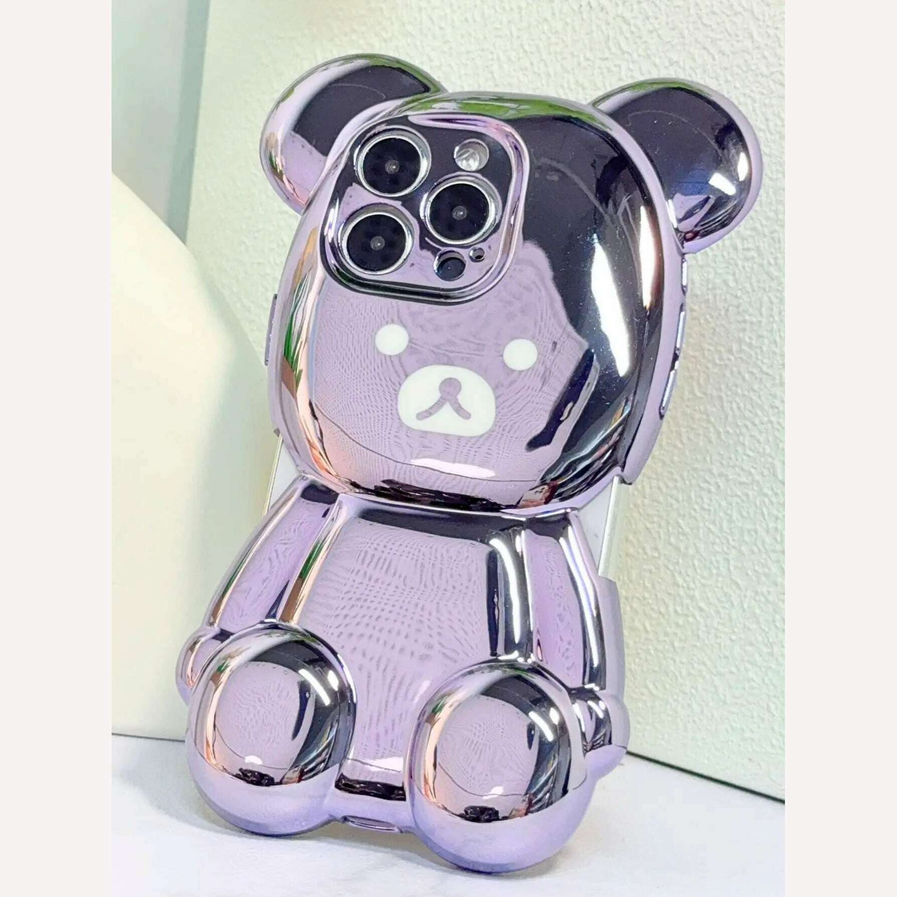 KIMLUD, Luxury 3D Electroplated Case for iPhone 15 Pro Max 13 Pro Silicone Cute Bears Plated Phone Cover for iPhone 11 15 12 14 Pro, Purple bear / For 15 Pro Max, KIMLUD APPAREL - Womens Clothes