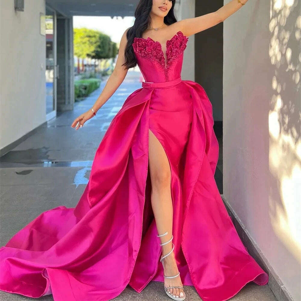 Luxury Beads Sequined Satin Prom Dresses Chic Sleeveless Pleat Side Sl Luxury Beads Sequined Satin Prom Dresses Chic Sleeveless Pleat Side Sl