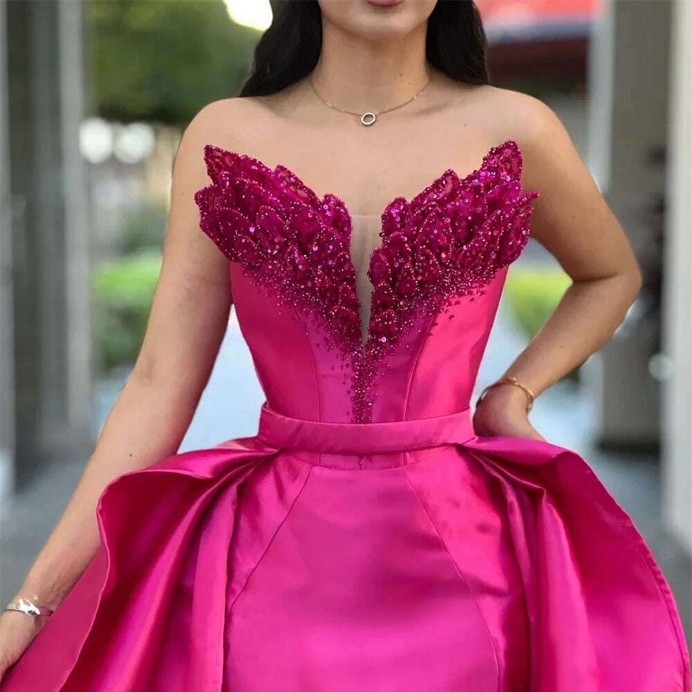 Luxury Beads Sequined Satin Prom Dresses Chic Sleeveless Pleat Side Slit Mermaid Gowns Fashion Sweep Train Evening Party Dresses - KIMLUD