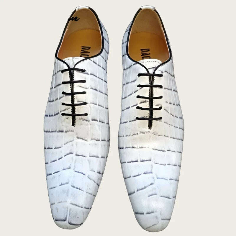 Luxury Brand Men Oxford Shoes Lace-up White Crocodile Print Casual Dress Man Shoes Wedding Office Leather Shoes For Men - KIMLUD