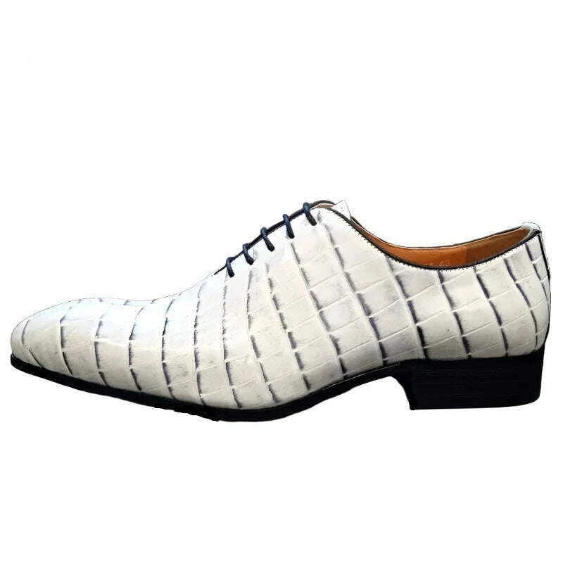 Luxury Brand Men Oxford Shoes Lace-up White Crocodile Print Casual Dress Man Shoes Wedding Office Leather Shoes For Men - KIMLUD