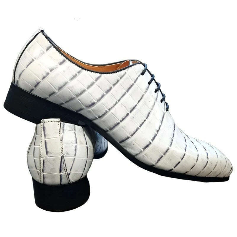 Luxury Brand Men Oxford Shoes Lace-up White Crocodile Print Casual Dress Man Shoes Wedding Office Leather Shoes For Men - KIMLUD