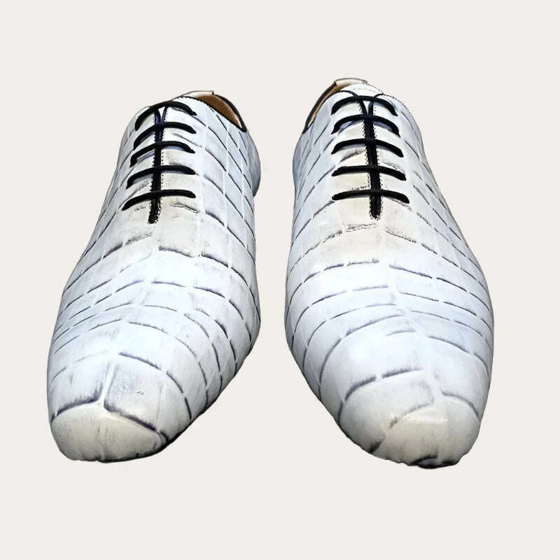 Luxury Brand Men Oxford Shoes Lace-up White Crocodile Print Casual Dress Man Shoes Wedding Office Leather Shoes For Men - KIMLUD
