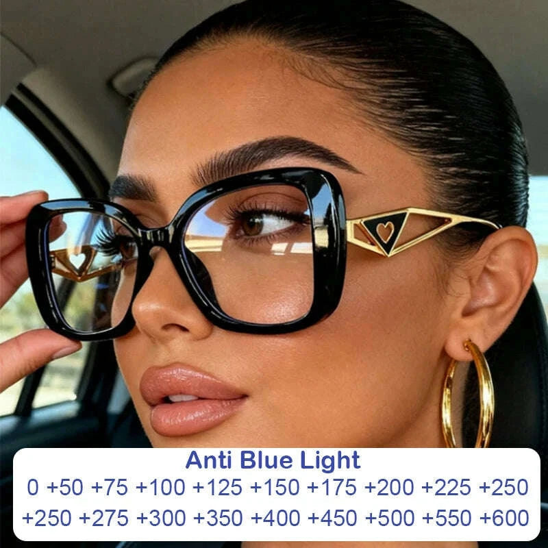 Luxury Brand Oversized Square Reading Glasses Women Triangle heart Temple Eyeglasses Blue Light Blocking Clear Computer Glasses
