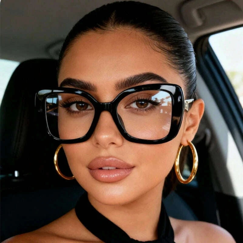 Luxury Brand Oversized Square Reading Glasses Women Triangle heart Temple Eyeglasses Blue Light Blocking Clear Computer Glasses