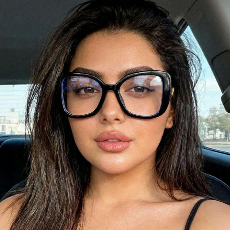 Luxury Brand Oversized Square Reading Glasses Women Triangle heart Temple Eyeglasses Blue Light Blocking Clear Computer Glasses