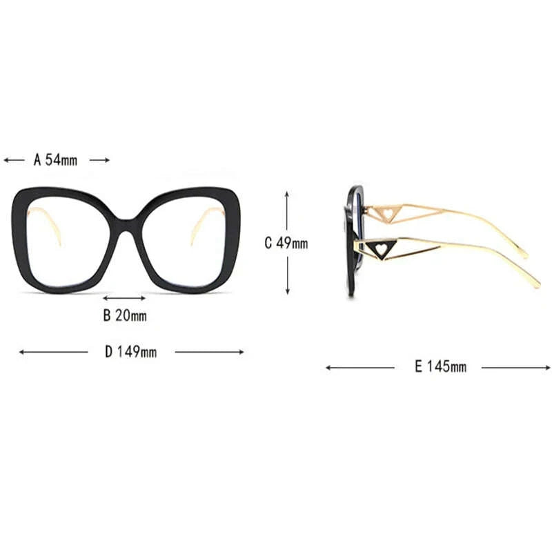 Luxury Brand Oversized Square Reading Glasses Women Triangle heart Temple Eyeglasses Blue Light Blocking Clear Computer Glasses