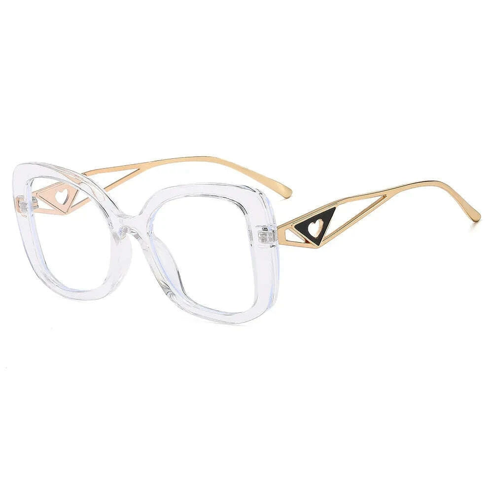 Luxury Brand Oversized Square Reading Glasses Women Triangle heart Temple Eyeglasses Blue Light Blocking Clear Computer Glasses