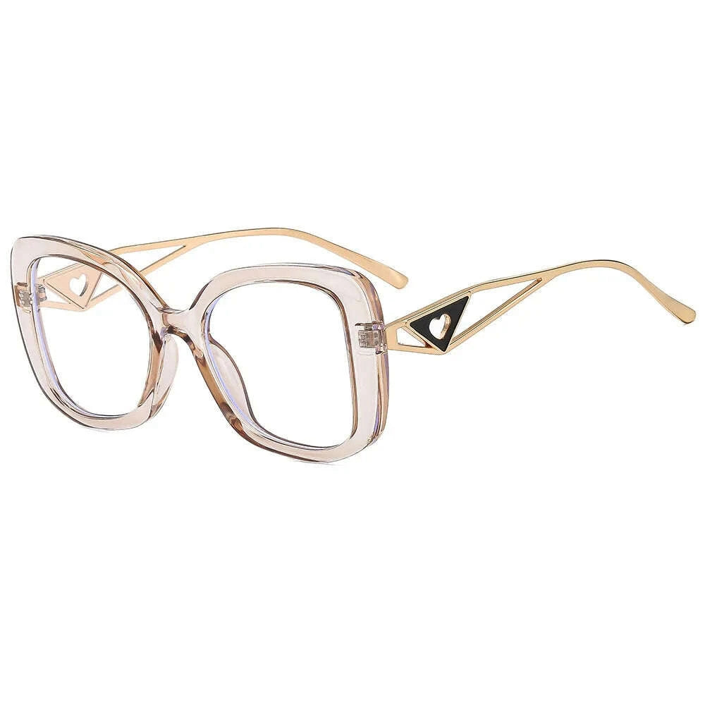 Luxury Brand Oversized Square Reading Glasses Women Triangle heart Temple Eyeglasses Blue Light Blocking Clear Computer Glasses