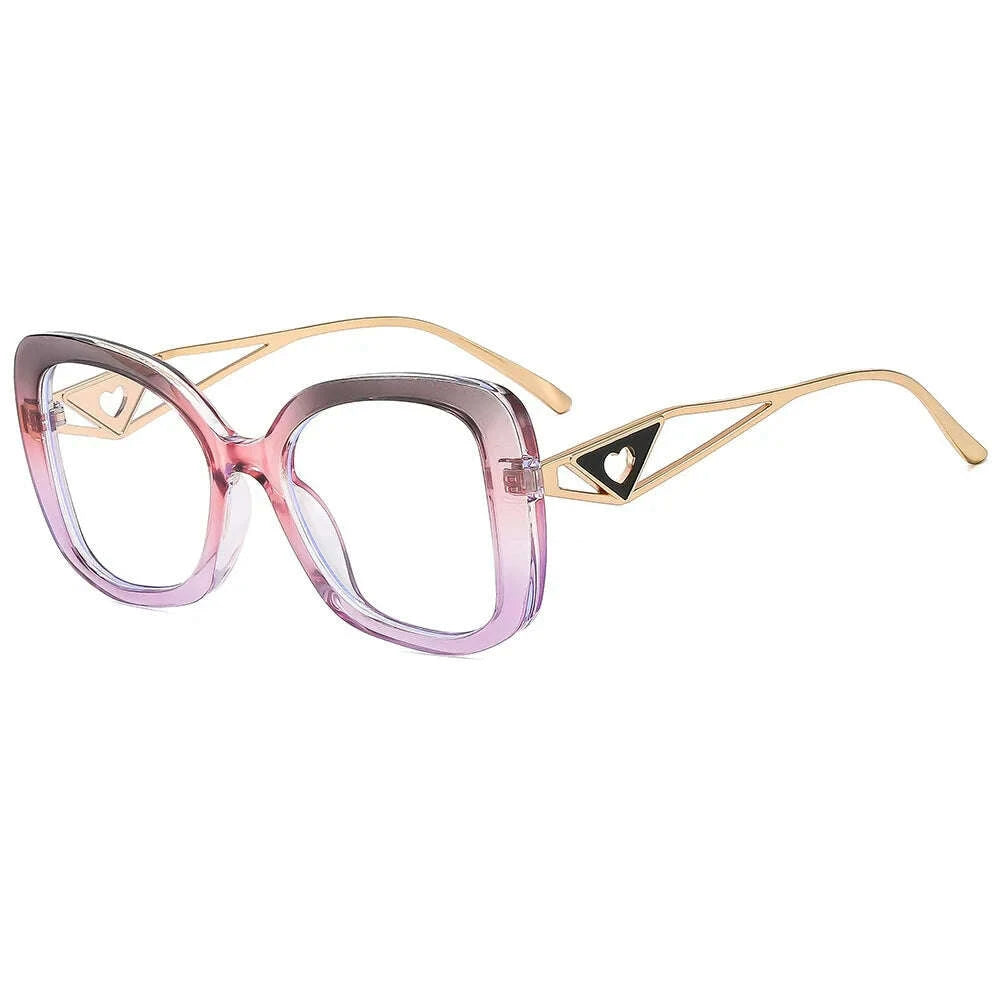 Luxury Brand Oversized Square Reading Glasses Women Triangle heart Temple Eyeglasses Blue Light Blocking Clear Computer Glasses