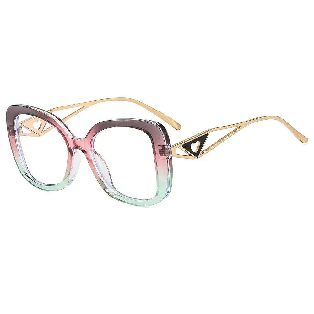 Luxury Brand Oversized Square Reading Glasses Women Triangle heart Temple Eyeglasses Blue Light Blocking Clear Computer Glasses