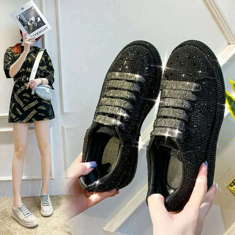 KIMLUD, Luxury Crystal Women Causal Shoes Designer Platform Woman-shoes Belt Diamond Casual Sports Shoes Rhinestone Fashion Heels 35-42, black / 35, KIMLUD APPAREL - Womens Clothes