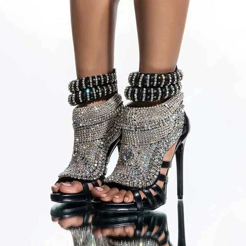 KIMLUD, Luxury Design Diamonds Women High Heels Large Size 47 Stiletto Sandals Rhinestone Ladies Party Dress Mule Shoes, Black / 35, KIMLUD Womens Clothes