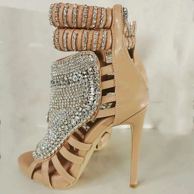 KIMLUD, Luxury Design Diamonds Women High Heels Large Size 47 Stiletto Sandals Rhinestone Ladies Party Dress Mule Shoes, KIMLUD Womens Clothes