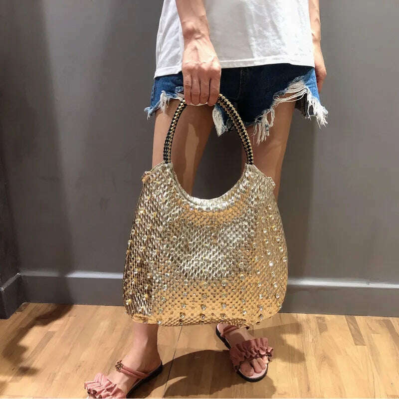 KIMLUD, Luxury Designer Diamond Women's Handbags Fashion Leather Crossbody Shoulder Bag Rhinestone Large Capacity Package rhinestone bag, KIMLUD Womens Clothes