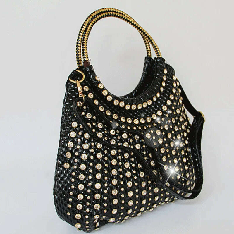 KIMLUD, Luxury Designer Diamond Women's Handbags Fashion Leather Crossbody Shoulder Bag Rhinestone Large Capacity Package rhinestone bag, KIMLUD Womens Clothes