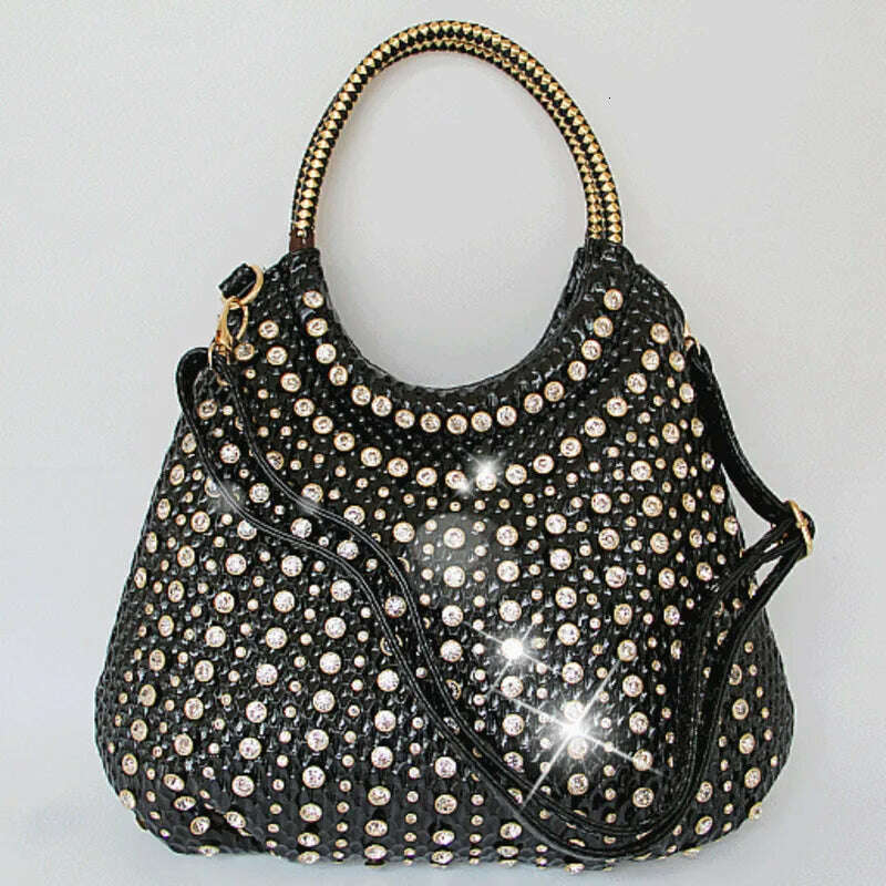 KIMLUD, Luxury Designer Diamond Women's Handbags Fashion Leather Crossbody Shoulder Bag Rhinestone Large Capacity Package rhinestone bag, KIMLUD Womens Clothes