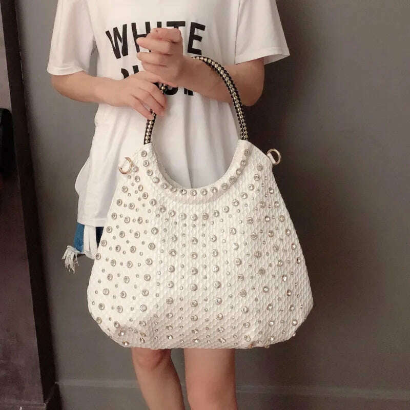 KIMLUD, Luxury Designer Diamond Women's Handbags Fashion Leather Crossbody Shoulder Bag Rhinestone Large Capacity Package rhinestone bag, KIMLUD Womens Clothes