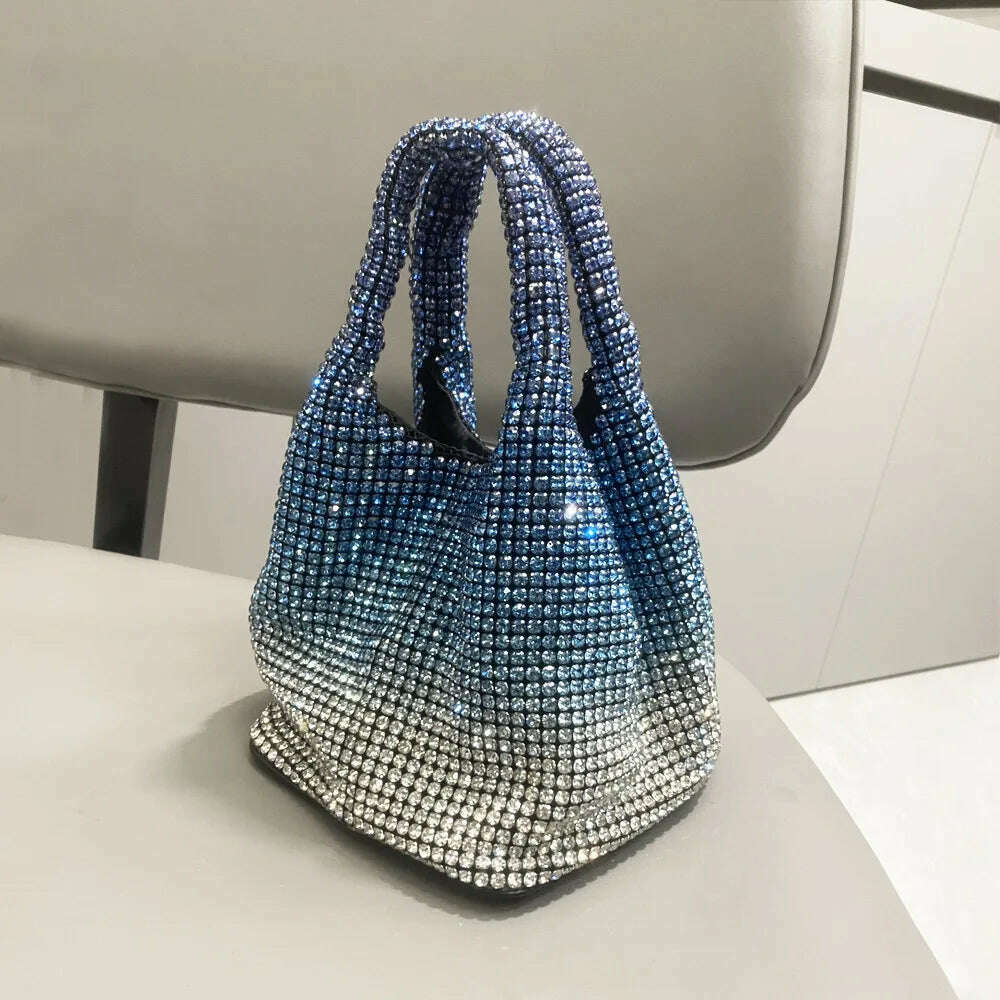 KIMLUD, Luxury Designer hobo shoulder bag Shiny Crystal Clutch purse bucket bag Handle Rhinestones Evening clutch Bag Purses and handba, Blue / (20cm<Max Length<30cm), KIMLUD APPAREL - Womens Clothes