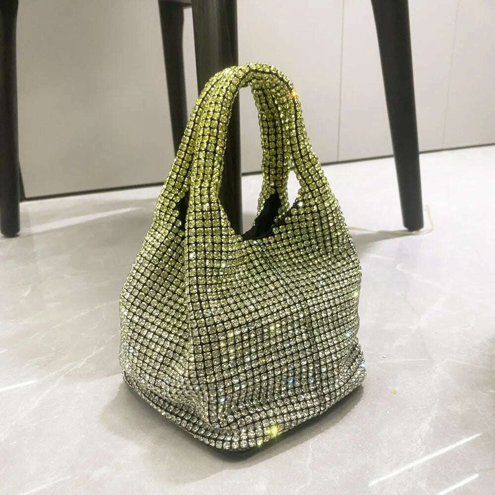 KIMLUD, Luxury Designer hobo shoulder bag Shiny Crystal Clutch purse bucket bag Handle Rhinestones Evening clutch Bag Purses and handba, Yellow / (20cm<Max Length<30cm), KIMLUD APPAREL - Womens Clothes