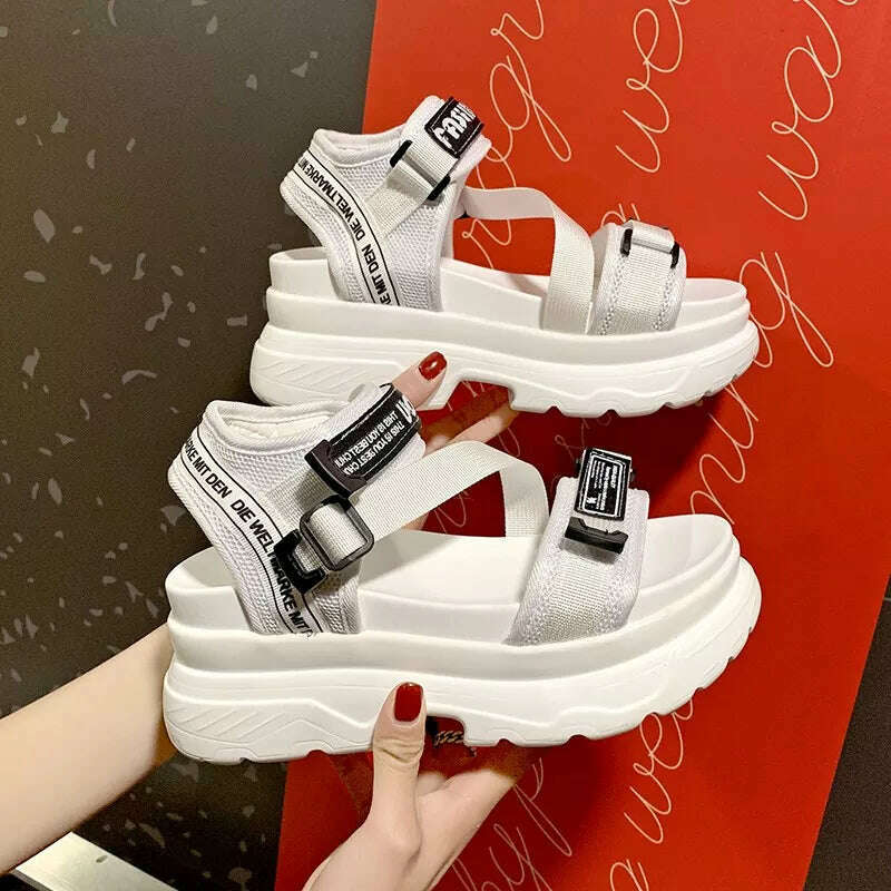 KIMLUD, Luxury Designers Fashion Women Platform Sandals White Chunky Sports Wedge Shoes For Woman Summer Students Shoes Large Size 42, KIMLUD Womens Clothes