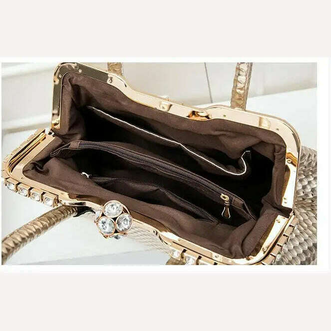 KIMLUD, Luxury Fashion Brand Pearl Women's Handbag 2023 New Leather Diamond Shoudler Crossbody Evening Bag Portable Rhinestone Lock Bags, KIMLUD Womens Clothes