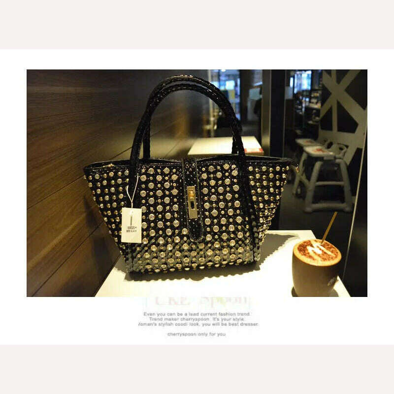 KIMLUD, Luxury Fashion Diamonds Women Handbags Genuine Leather Female Dumplings Shoulder Slung Bag Drill Lock Messenger Crossbody Bags, Black, KIMLUD APPAREL - Womens Clothes