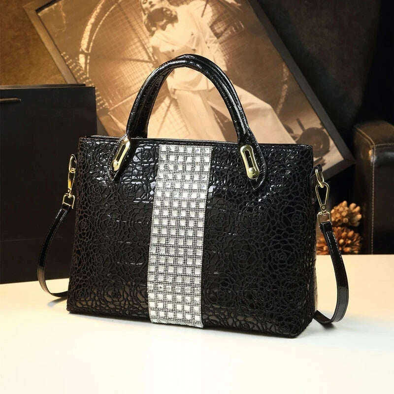 KIMLUD, Luxury fashion diamonds Women's handbag large capacity briefcase laptop bag ladies Lace bag new female Shoulder messenger bags, black, KIMLUD APPAREL - Womens Clothes