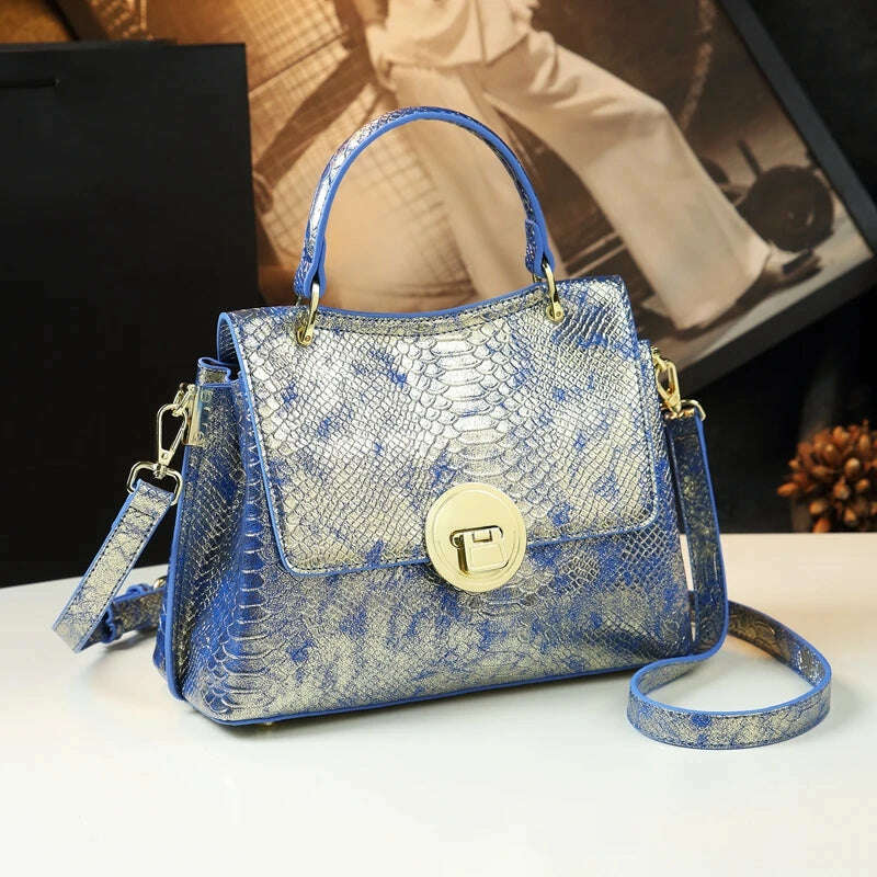 KIMLUD, Luxury Fashion Genuine Leather Women's Bag Ladies Small Women Handbag Shoulder Crossbody Bag Laser Craft Commute Mom Bags Tide, KIMLUD Womens ClothesKIMLUD, Luxury Fashion Genuine Leather Women's Bag Ladies Small Women Handbag Shoulder Crossbody Bag Laser Craft Commute Mom Bags Tide, Blue, KIMLUD APPAREL - Womens Clothes