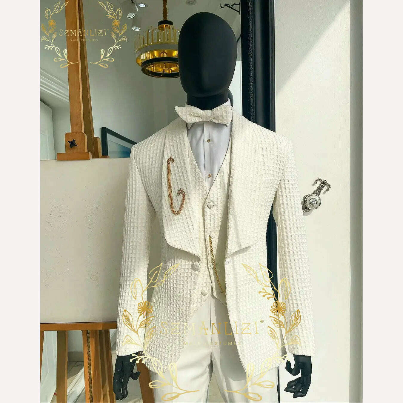 KIMLUD, Luxury Floral Wedding Tuxedo For Groom Slim Fit Men Suits Brown Velvet Peak Lapel Costume Homme 3 Pieces Blazer Vest Pants Sets, as picture 3 / XS(EU44 Or US34), KIMLUD APPAREL - Womens Clothes