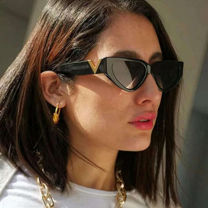 KIMLUD, Luxury Glamour Women Brand Sunglasses Fashion V Designer Glasses Cat Eye Stylish Runway Ladies Eyewear UV400, KIMLUD Womens Clothes