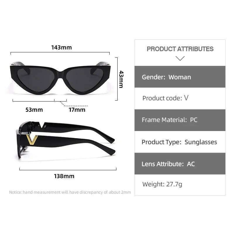 KIMLUD, Luxury Glamour Women Brand Sunglasses Fashion V Designer Glasses Cat Eye Stylish Runway Ladies Eyewear UV400, KIMLUD Womens Clothes