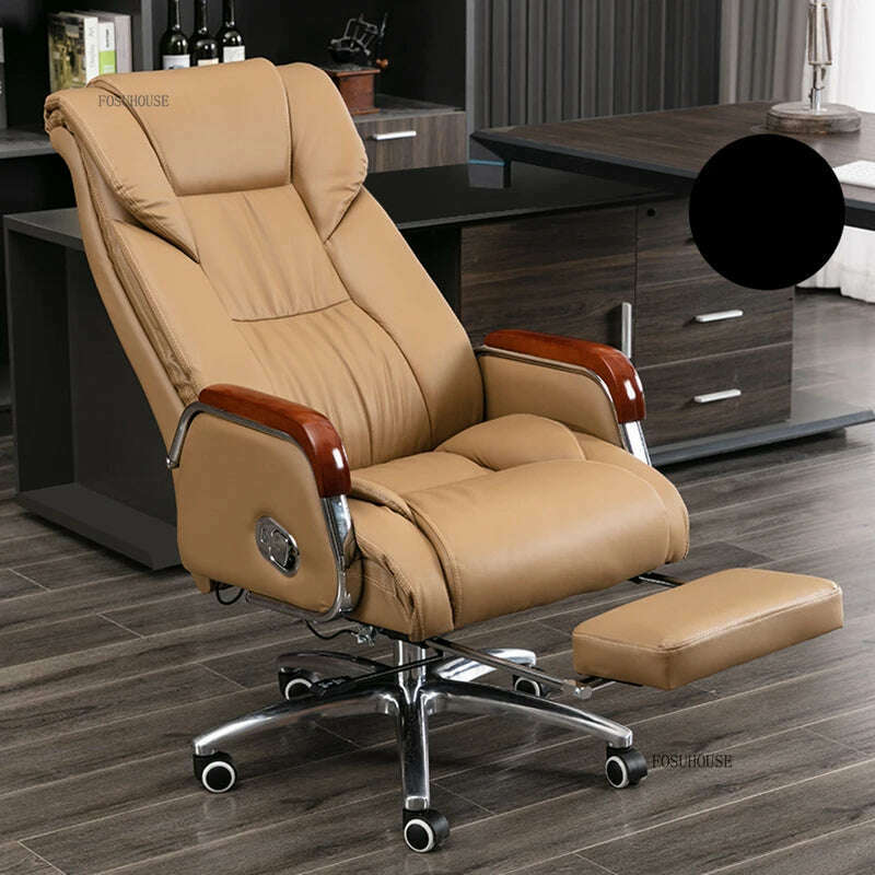 Luxury High Back Office Chairs with Massage Comfortable Ergonomic Recliner Home Office Boss Chairs High-end Lifting Swivel Chair - KIMLUD