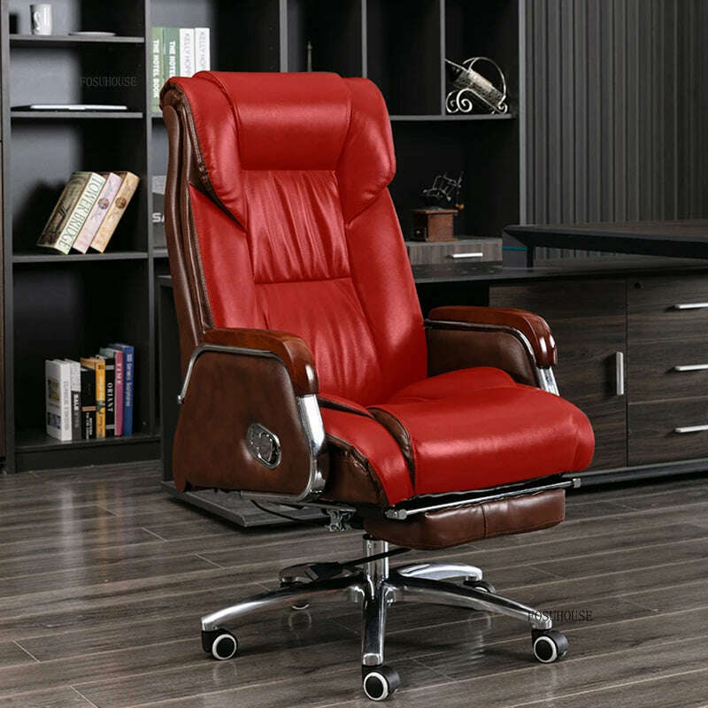 Luxury High Back Office Chairs with Massage Comfortable Ergonomic Recliner Home Office Boss Chairs High-end Lifting Swivel Chair - KIMLUD