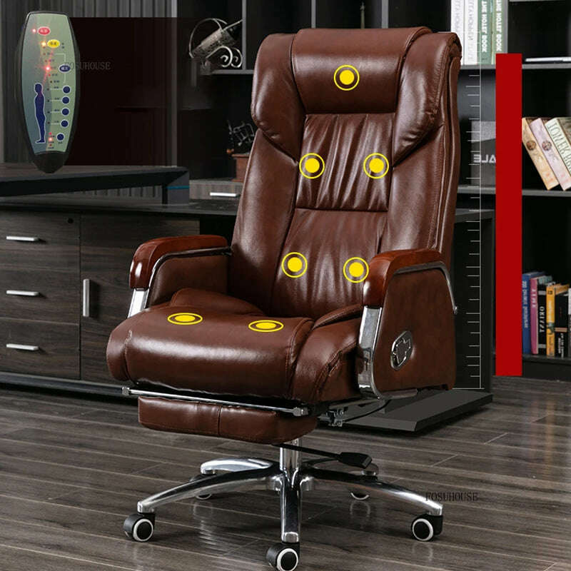 Luxury High Back Office Chairs with Massage Comfortable Ergonomic Recliner Home Office Boss Chairs High-end Lifting Swivel Chair - KIMLUD