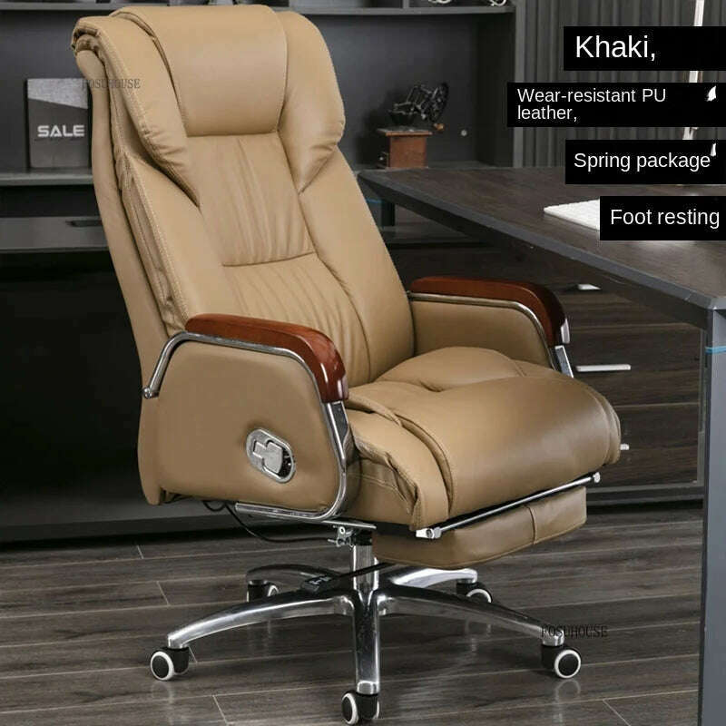 Luxury High Back Office Chairs with Massage Comfortable Ergonomic Recliner Home Office Boss Chairs High-end Lifting Swivel Chair - KIMLUD
