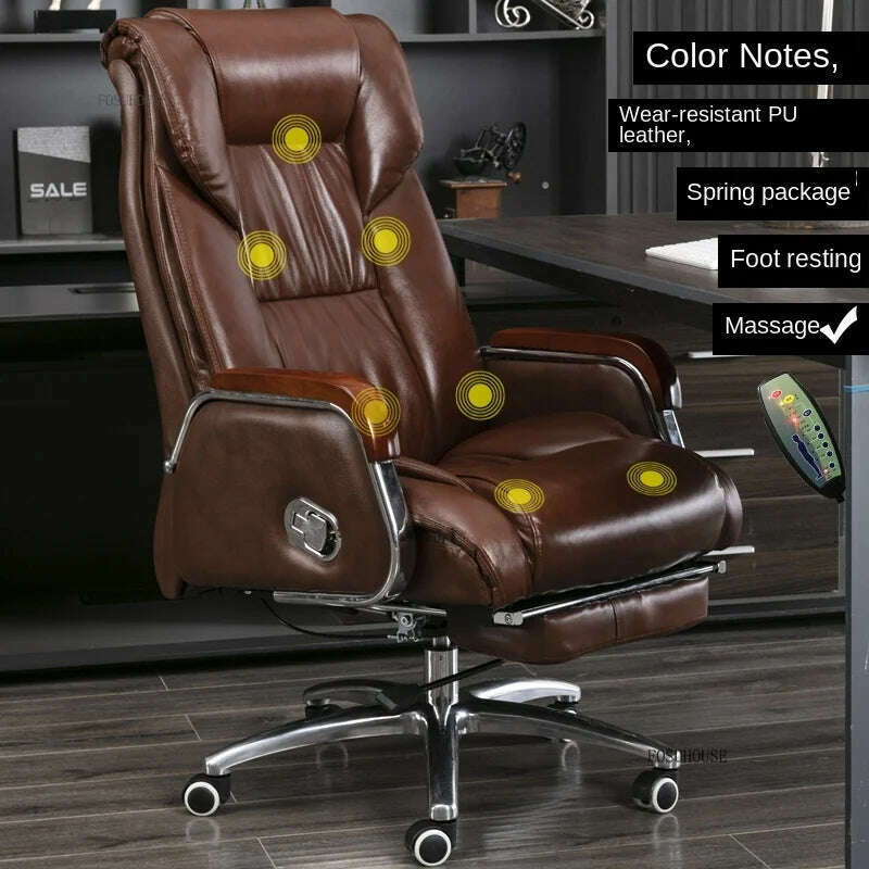 Luxury High Back Office Chairs with Massage Comfortable Ergonomic Recliner Home Office Boss Chairs High-end Lifting Swivel Chair - KIMLUD