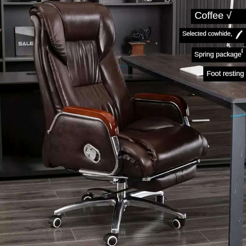 Luxury High Back Office Chairs with Massage Comfortable Ergonomic Recliner Home Office Boss Chairs High-end Lifting Swivel Chair - KIMLUD