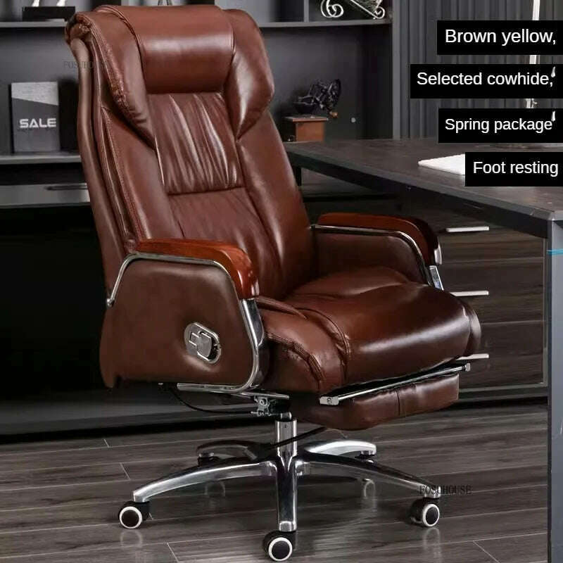 Luxury High Back Office Chairs with Massage Comfortable Ergonomic Recliner Home Office Boss Chairs High-end Lifting Swivel Chair - KIMLUD