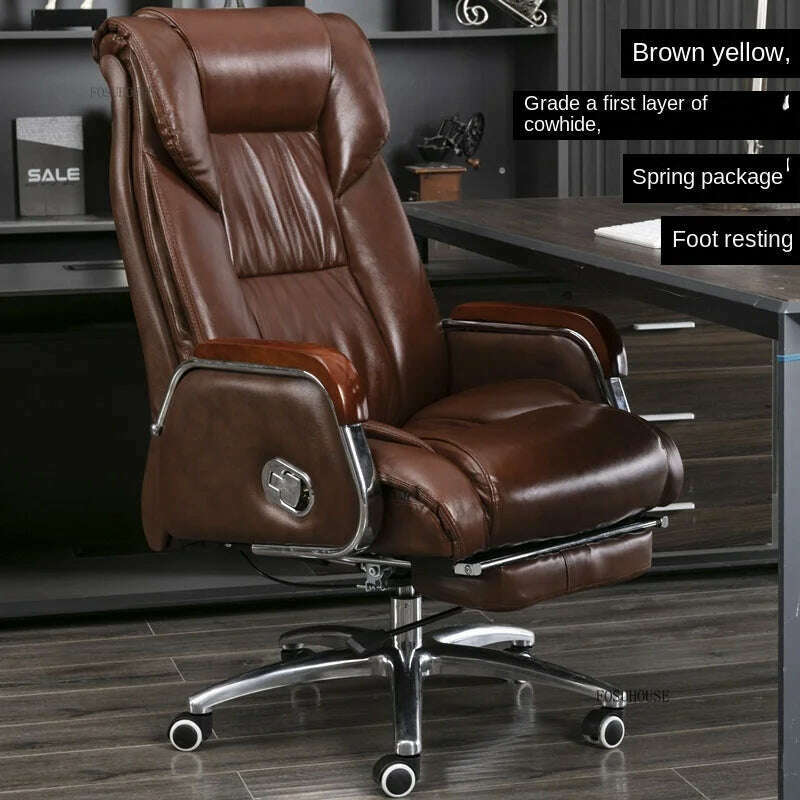 Luxury High Back Office Chairs with Massage Comfortable Ergonomic Recliner Home Office Boss Chairs High-end Lifting Swivel Chair - KIMLUD