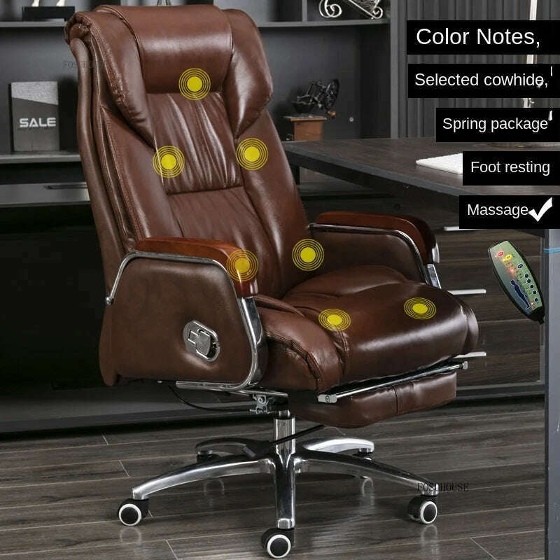 Luxury High Back Office Chairs with Massage Comfortable Ergonomic Recliner Home Office Boss Chairs High-end Lifting Swivel Chair - KIMLUD